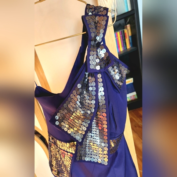 Karen Millen Asemetrical 1 Shoulder Purple Dress W/Bow+Sequin Details Silk US8 - Picture 2 of 11